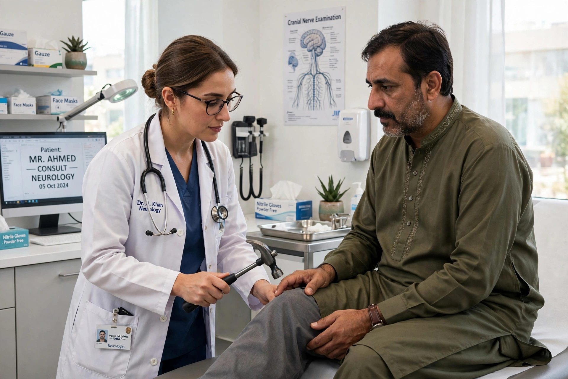 neurologist examining facial nerve for bell's palsy treatment in Lahore
