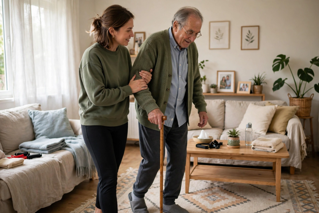 falij patient doing guided leg exercises with a therapist